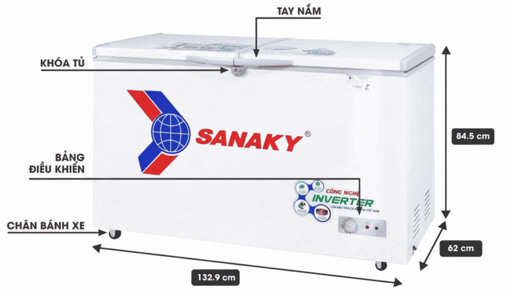 Chi tiết kích thước tủ đông Sanaky VH-4099A3