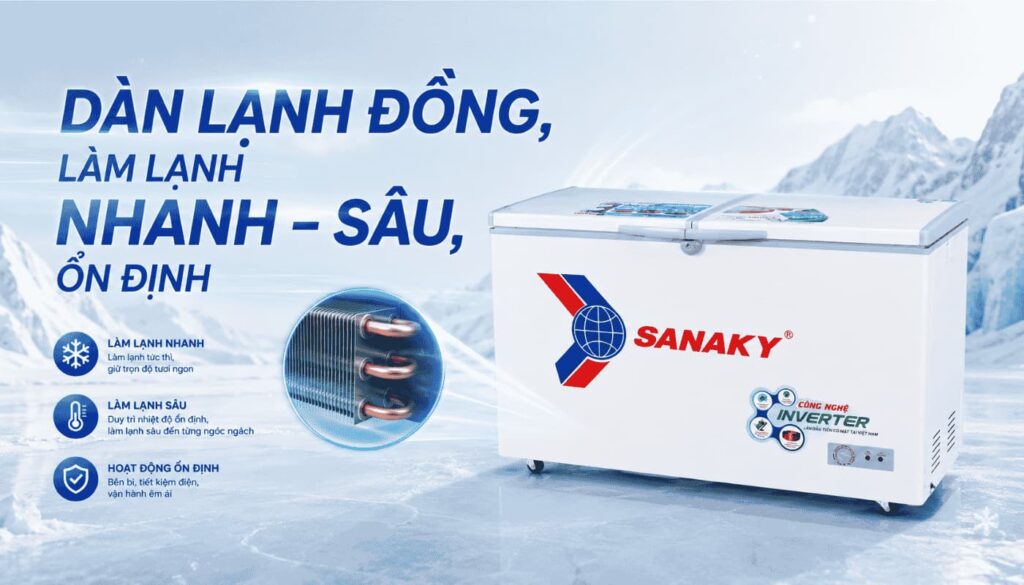 Dàn lạnh đồng tủ đông Sanaky VH-4099A3 làm lạnh nhanh sâu ổn định