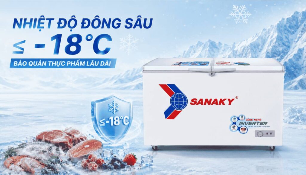 Nhiệt độ đông sâu tủ đông Sanaky VH-4099A3 đạt dưới âm 18 độ C