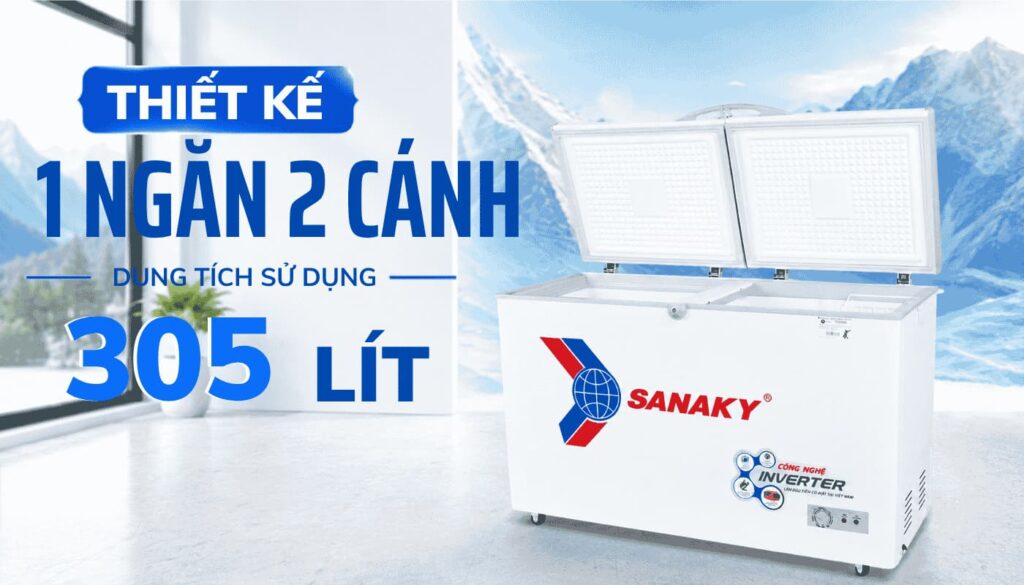 Tủ đông Sanaky VH-4099A3 thiết kế 1 ngăn 2 cánh dung tích 305 lít
