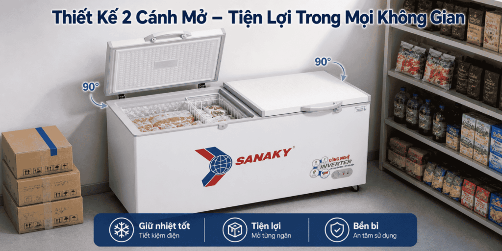 Tủ đông Sanaky VH-8699HY3 thiết kế 2 cánh mở tiện lợi giữ lạnh hiệu quả