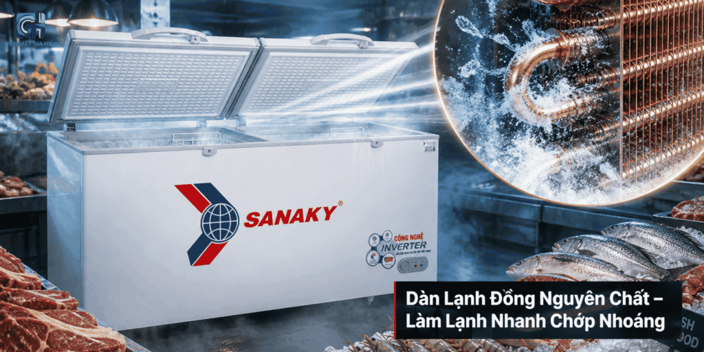 Dàn lạnh đồng nguyên chất tủ đông Sanaky VH-8699HY3 làm lạnh nhanh bền bỉ